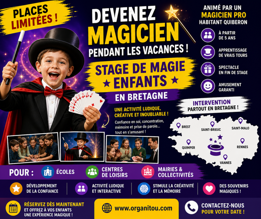 👉 stage de magie enfants Bretagne apprentissage tours magie