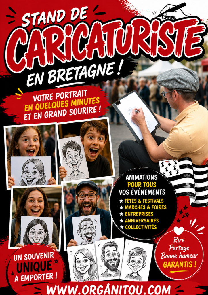 👉 caricaturiste Bretagne animation dessin portrait en direct